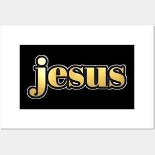 Shiny black and Gold JESUS word ver12 Posters and Art